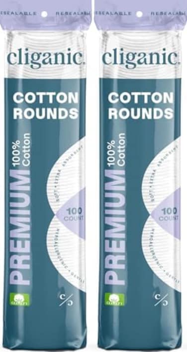 Cliganic Premium Cotton Rounds For Face (200 Count), Makeup Remover Pads, Hypoallergenic, Lint-Free, 100% Pure Cotton