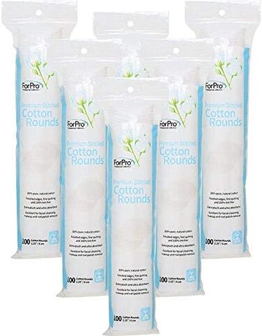 حلقات قطنية مخيطة ممتازة، وسادات قطنية نقية 100% لإزالة المكياج وطلاء الأظافر وتنظيف الوجه، عدد 600 قطعة (عبوة مكونة من 6-100 قطعة قطن دائرية)