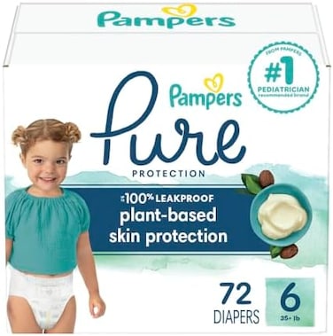 Pampers Pure Protection Diapers - Size 6, 72 Count, Hypoallergenic Premium Disposable Baby Diapers