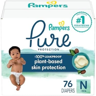 Pampers Diapers Newborn/Size 0 (<10 Lb), 76 Count - Pure Protection Disposable Baby Diapers, Hypoallergenic And Unscented Protection, Super Pack (Packaging &amp; Prints May Vary)