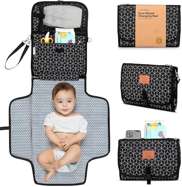 Portable Diaper Changing Pad - Waterproof Travel Changing Mat For Baby, Foldable Baby Diaper Clutch, Detachable Baby Travel Diaper Mat For Diaper Changing Station, Diaper Change Mat (Black Geo)