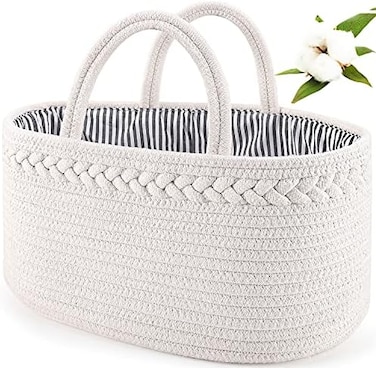 منظم حفاضات الأطفال من أبينكل، سلة تخزين لغرفة الأطفال للأولاد والبنات، سلة أطفال للحفاضات والمناديل المبللة، سلة هدايا لاحتياجات الأطفال حديثي الولادة، سجل للطفل - أبيض