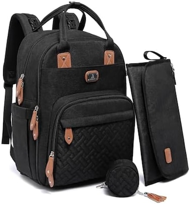 Diaper Bag Backpack With Portable Changing Pad, Pacifier Case And Stroller Straps