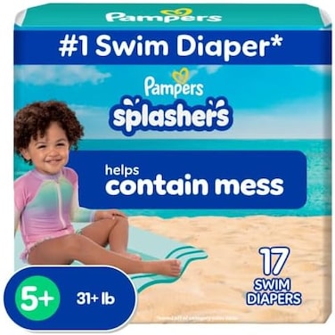 Pampers Splashers Swim Diapers - Size L, 17 Count, Gap-Free Disposable Baby Swim Pants