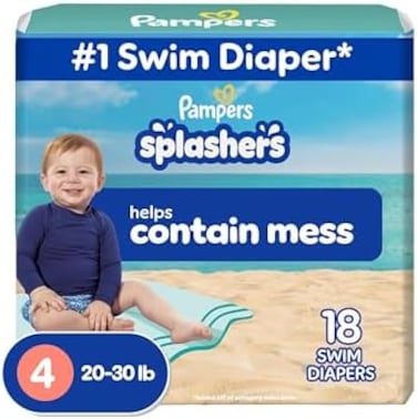 Pampers Splashers Swim Diapers - Size M, 18 Count, Gap-Free Disposable Baby Swim Pants