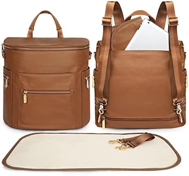 Leather Diaper Bag Backpack By Miss Fong, Backpack Diaper Bag With Changing Pad,Wipes Pouch,Diaper Bag Organizer