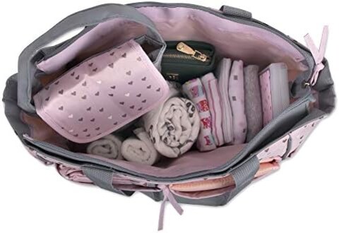 Baby Essentials Diaper Bag Tote 5 Piece Set (Pink/Grey)