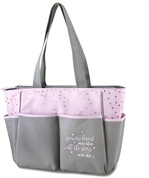 Baby Essentials Diaper Bag Tote 5 Piece Set (Pink/Grey)
