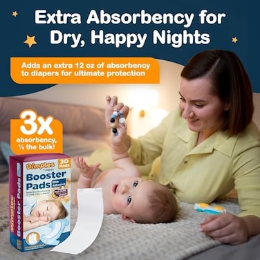 Inspire Dimples Booster Pads, Baby Diaper Doubler With Adhesive - 1 Size Fits All Diapers - Boosts Diaper Absorbency - No More Leaks 90 Count (With Adhesive For Secure Fit)