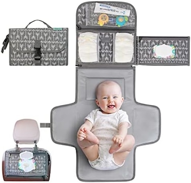 Kopi Baby Portable Diaper Changing Pad - Baby Changing Pad &amp; Diaper Changer Travel Bag, Smart Design Baby Changing Mat, Portable Changing Pad For Baby - Baby Changing Station, Infant Gift - Grey Arrow