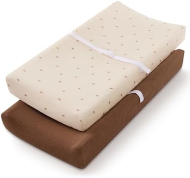 Blissful Diary Muslin Changing Pad Cover For Girls Boys, Ultra Soft Breathable Cotton, Baby Diaper Change Table Pad Covers, 2Pack (Sunshine&amp;Brown)