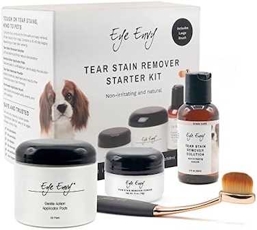Eye Envy Dog Tear Stain Remover Starter Kit With Propowder Brush, Stain Solution, Applicator Pads, Stain Powder And Large Applicator Brush, Lasts 30-45 Days