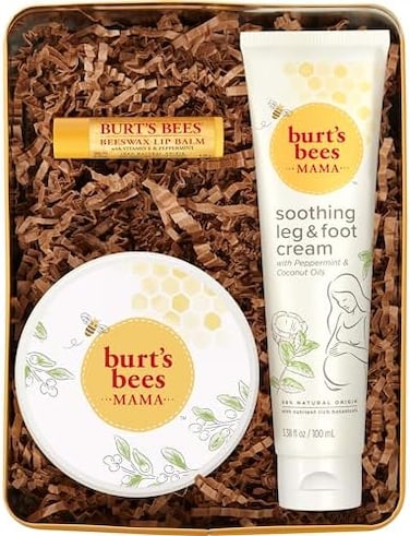 Burt's Bees Pregnancy Essentials Christmas Gifts Set, 3 Baby Shower Products &amp; Must Have Baby Registry Items, Nourishing Skincare For Mom To Be - Mama Belly Butter, Original Lip Balm, Leg &amp; Foot Cream