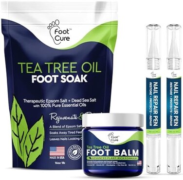 Toenail Fungus Treatment Kit Extra Strength - Soak, Repair Pen &amp; Tea Tree Balm - Kit, Great Solution For Smelly Feet, Athlete's, Cracked &amp; Fungal Discolored Nails - Made In USA