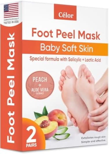 Foot Peel Mask - Foot Mask For Baby Soft Skin - Remove Dead Skin, Dry, Cracked Feet &amp; Callus, Foot Spa, Made With Aloe Vera Extract For Women And Men (2 Pairs Peach)