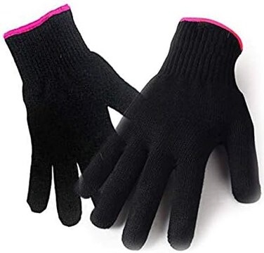 2 Heat Resistant Glove For Hair Styling, Curling Iron, Flat Iron And Curling Wand, Black, Pink Edge