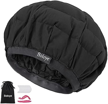 Flaxseed Deep Conditioning Heat Cap - Cordless 100% Safe Microwave Hot Cap For Natural Curly Textured Hair Care, Drying, Styling, Curling, Universal Size (10 Pcs One-Time Shower Cap) (Black)