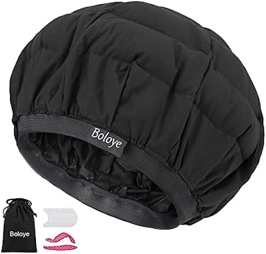 غطاء حراري للترطيب العميق من بذور الكتان - غطاء ساخن آمن للاستخدام في الميكروويف بنسبة 100% للعناية بالشعر الطبيعي المجعد، والتجفيف، وحجم عالمي (10 قطع من قبعة الدش لمرة واحدة) (أسود)