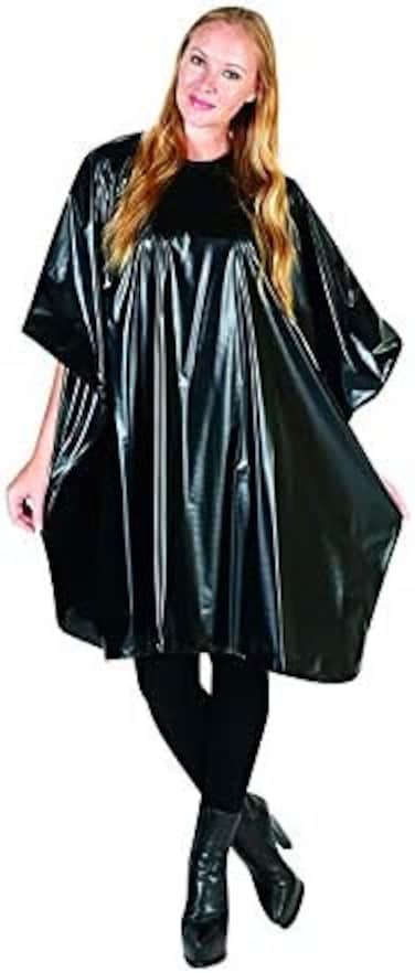 Betty Dain 324V Jumbo Shampoo Cape, Waterproof, Stain Resistant Vinyl, Touch-And-Close Fastener, Soft, Water Resistant, Nylon Neckband, Safe For All Salon Processes, 45" X 54" Long, Extra Large, Black