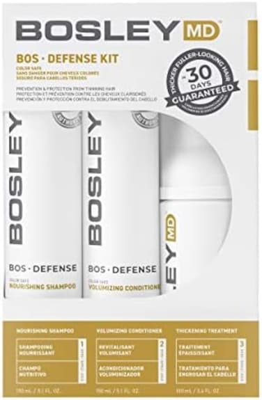 مجموعة Bosley Professional Strength Bosdefense لمنع ترقق الشعر (آمنة للون)، حجم المبتدئين (30 يومًا)