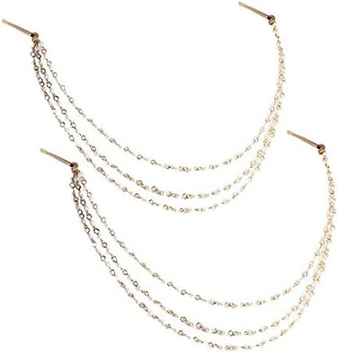 Yueton 2 قطعة أزياء السيدات اللؤلؤ الاصطناعي شرابة سلسلة مقاطع المشابك عقال مقاطع الشعر المشبك أغطية الرأس حافة مقاطع بنس للشعر