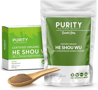عضوي معتمد من He Shou Wu - كيس كبير 5 أونصة مكون من 30:1 مركز-Fo-Ti - مستخلص فوتي عضوي - Fo Ti He Shou Wu ملعقة من الخيزران العضوي الإضافي مجانًا