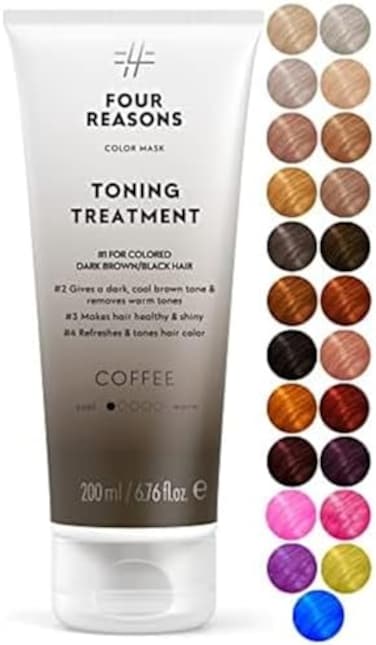 Four Reasons Color Mask - Coffee - (27 Colors) Toning Treatment, Color Depositing Conditioner, Tone &amp; Enhance Color-Treated Hair - Semi Permanent Hair Dye, Vegan And Cruelty-Free, 6.76 Fl Oz
