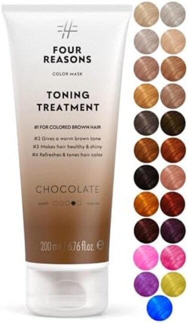 Four Reasons Color Mask - Chocolate - (19 Colors) Toning Treatment, Color Depositing Conditioner, Tone &amp; Enhance Color-Treated Hair - Semi Permanent Hair Dye, Vegan And Cruelty-Free, 6.76 Fl Oz