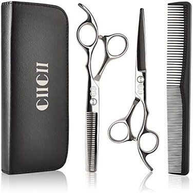 Ciicii Hair Cutting Scissors Shears Set, Professional Hairdressing Scissors Kit (Hair Beard Trimming Shaping Grooming Thinning Shears) For Men Women Pets Home Salon Barber Cutting Kit (Silver)