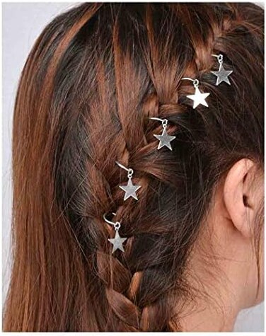 Dreadlock Hair Rings Silver Star Hair Braid Rings Hair Loops Clips Braid Hair Loop Accessories For Women And Girls (Silver)