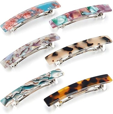 Willbond 6 Pieces Tortoise Shell Hair Barrettes Medium French Snap Hair Barrettes Automatic Acetate Hair Clips Tortoise Rectangle Hair Clips For Women Girls Hair Accessories (Chic Patterns)