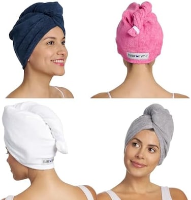 Turbie Twist Microfiber Hair Towel Wrap For Women And Men, 4 Pack, Bathroom Essential Accessories, Quick Dry Hair Turban For Drying Curly, Long &amp; Thick Hair (Assorted Color)
