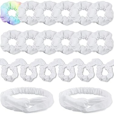 Ivaryss White Scrunchies For Tie Dye, Diy Cotton Bow Scrunchies, Headbands, 3 Kinds Of Party Activities Hair Accessories For Girls And Women, 20 Pieces