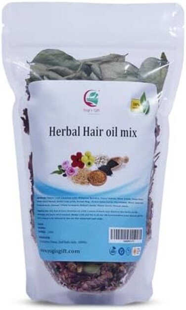 هدية يوغي - الاحتفال بالصحة يوغي، مزيج زيت الشعر العشبي الأيورفيدا العضوي، 18 أعشاب خام أساسية لتسريب الزيت، أعشاب هندية طبيعية 100٪
