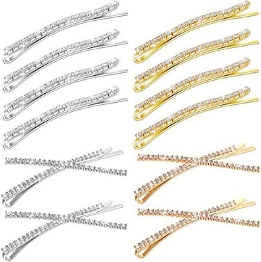 Willbond 12 Pieces Rhinestone Bobby Pins Crystal Hair Pins Metal Hair Clips X Shaped Shiny Hair Clips Crystal Hair Barrettes For Women Ladies Teen Girls