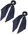 Lfouvre Pack Of 2 Knotted Bow Hair Scrunchies Elastic Hair Scarf Black Hair Ties Bands Satin Hair Ribbon Scrunchy Red Ponytail Holder For Women And Girls (Navy Blue)