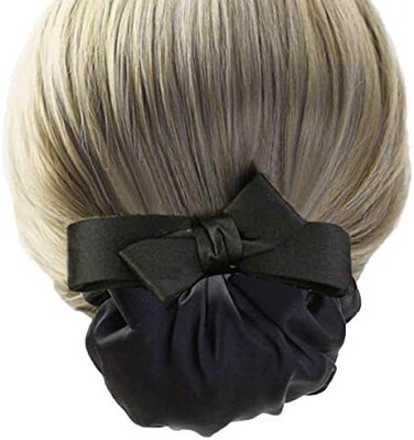 Women Hair Clip,Ribbon Barrette With Net Chignon,Professional Hair Bun Cover, Black Bun Cover Hair Tie, Barrettes Net Snood Hairnet Bow Bow-Knot Decor Hair Clip Hairnet Hairstyle&iuml;&frac14;&Aring;&rsquo;Black