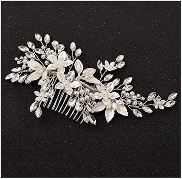 مشط شعر الزفاف مصنوع يدويًا، إكسسوارات شعر الزفاف على شكل زهرة اللؤلؤ للنساء لحفلات الزفاف
