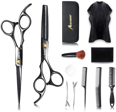 12 Pcs Hair Cutting Scissors Kits, Hairdressing Scissors Set,Professional Haircut Scissors Kit With Cutting Scissors,Thinning Scissors, Comb, Cape, Clips,For Barber Shop, Salon, Home