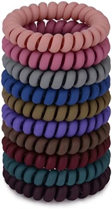 Jesslab Spiral Hair Ties, 10 Pcs Traceless Phone Cord Hair Ties Spiral Bracelet Plastic Coil Hair Ties Ponytail Holders No-Damage Hair Accessory For Girls Women Ladies, Color Assorted, Set 6