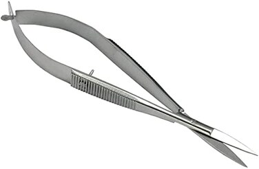 4.5" Straight Stainless Steel Squeeze Scissors - Facial Hair Scissors, Eyebrow Trimmer, Grooming Scissors For Shaping, Ear, Nose, Nostril And Mustache Trimming
