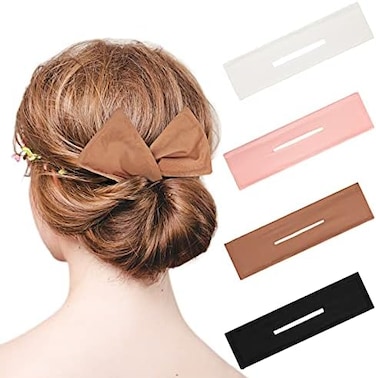 Syhood 4 Pieces Deft Hair Bun Maker Doughnut Hair Bun French Hairstyle (Black, White, Khaki, Pink,Fabric)