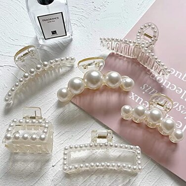 8 Pcs Large Pearl Hair Claw Clips For Thick Hair Pearl Hair Clips Jaw Clips Barrettes Nonslip Hair Styling Gift Hair Accessories For Women And Girls