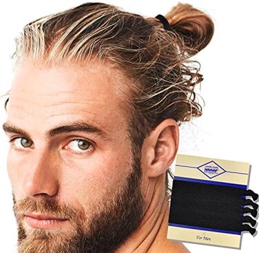 ربطات شعر معقودة للرجال 5 قطع (عريضة، أسود) - لا تسبب ضررًا وتجاعيد وتكسر ربطة شعر للرجال بشعر طويل، من أجل ربطات شعر مرنة سميكة مجعدة للرجال، ربطة شعر مثالية للرجال