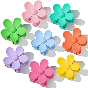 Janfun Hair Claw Clips 8Pcs Flower Hair Clips &ndash; Big Cute Claw Clips For Women Thick Hair, Large, Strong Hold For Women Thin Hair 8 Colors