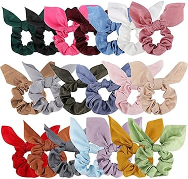 20 Pack Scrunchies Hair Ties For Thick Hair, Satin Scrunchies For Girls Hair Scrunchies With Bow For Women's Hair, Ponytail Holders Bunny Ear Scrunchies Hair Accessories For Women