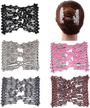 Ruihfas Casualfashion 5Pcs Ez Stretch Beaded Hair Combs Double Magic Slide Metal Comb Clip.
