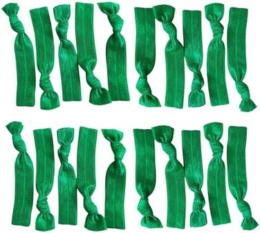 Kenz Laurenz Hair Ties 20 Elastics Ponytail Holder Set No Crease Ribbon Bands (Green)