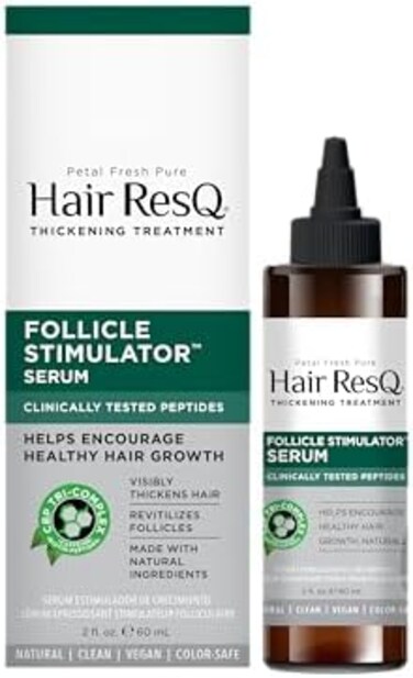 Petal Fresh Pure Hair Resq Thickening Treatment Follicle Stimulator Serum, Encourage Healthy Growth Naturally With Caffeine, Biotin &amp; Peptides - 60 Day Supply, 2 Fl Oz (60 ml)