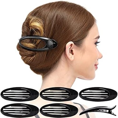 Rc Roche Ornament 6 Pcs Hair Clip Classic Oval Side Opening Slide Plastic Curve Flat Comb Inner Teeth Clamp Barrette Girls Ladies Beauty Accessory Grip, Large Black